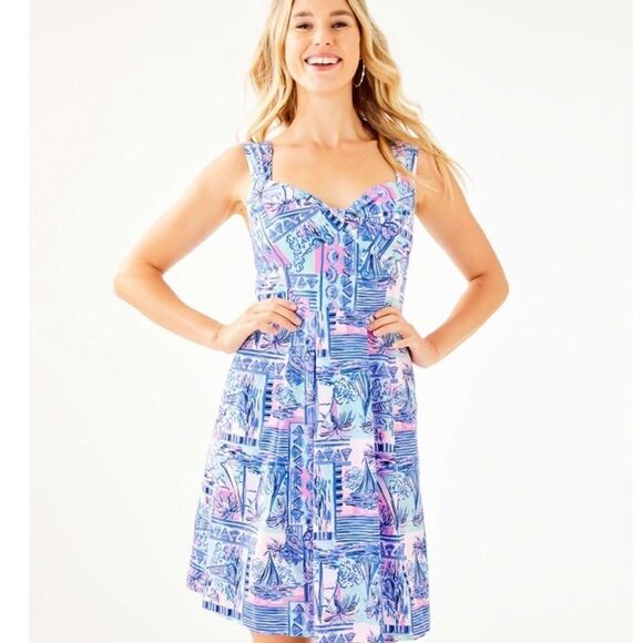Lilly Pulitzer NWT Cyndi Dress Whisper Blue Yeah Buoy 00 - Picture 7 of 11